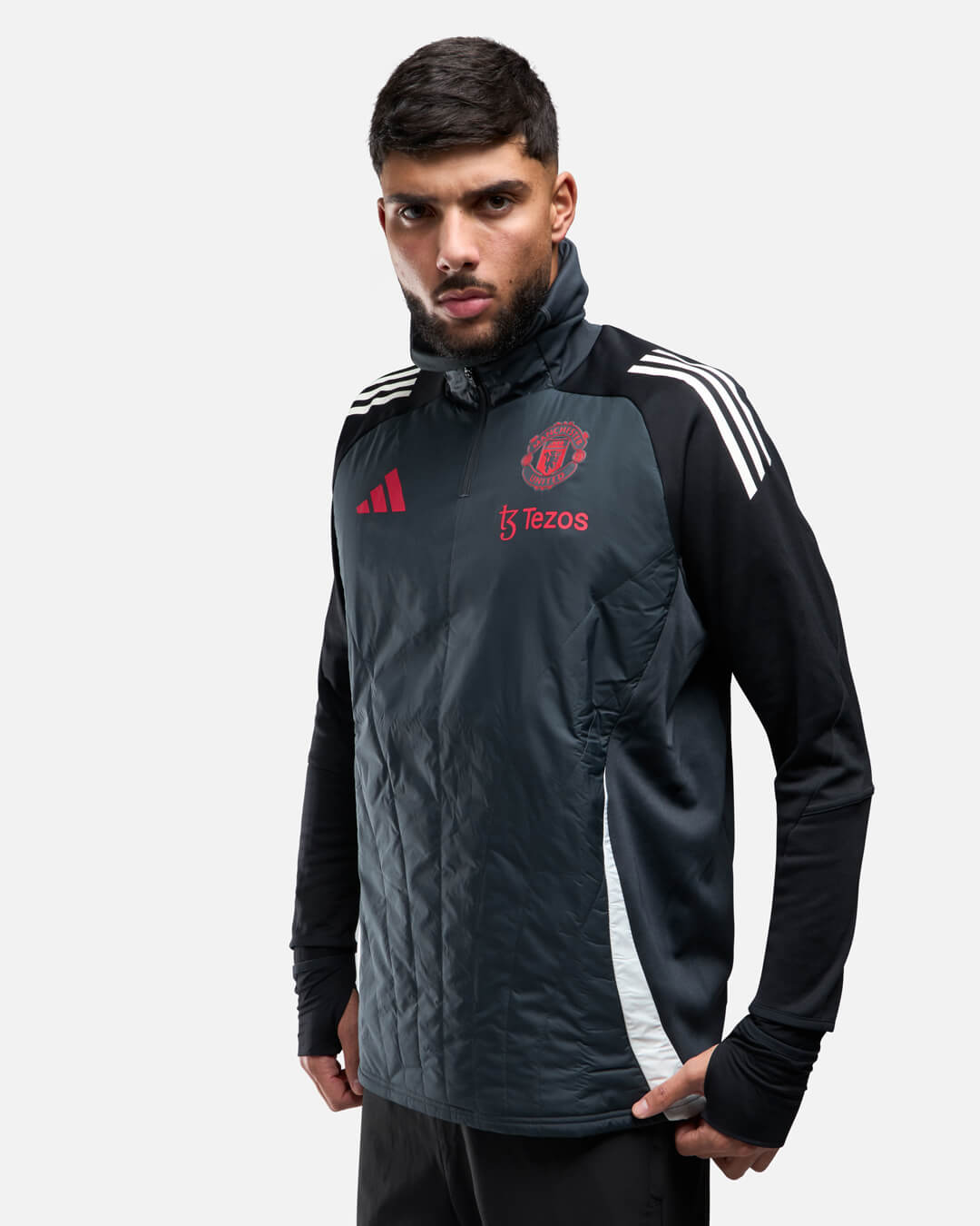 FootKorner TestingHaut 1/4 zip Manchester United Cagoule Intégrée 2024/2025 - Noir/Rouge