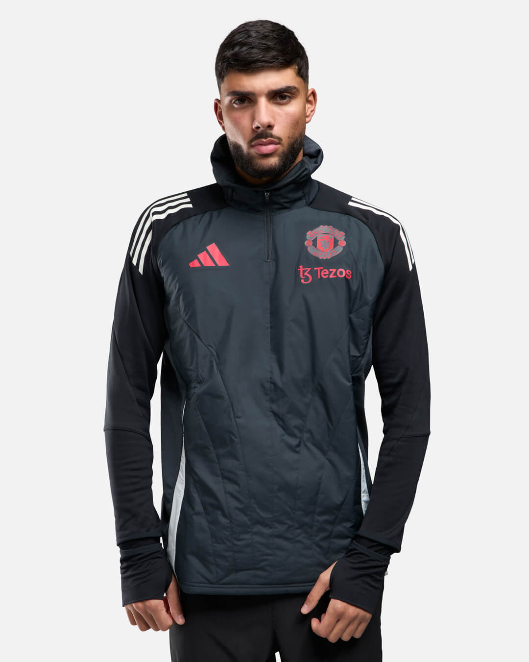 FootKorner TestingHaut 1/4 zip Manchester United Cagoule Intégrée 2024/2025 - Noir/Rouge