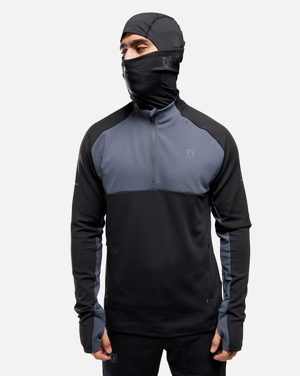 FootKorner TestingHaut 1/2 Zip FK Rocks II Cagoule Intégrée - Noir/Gris