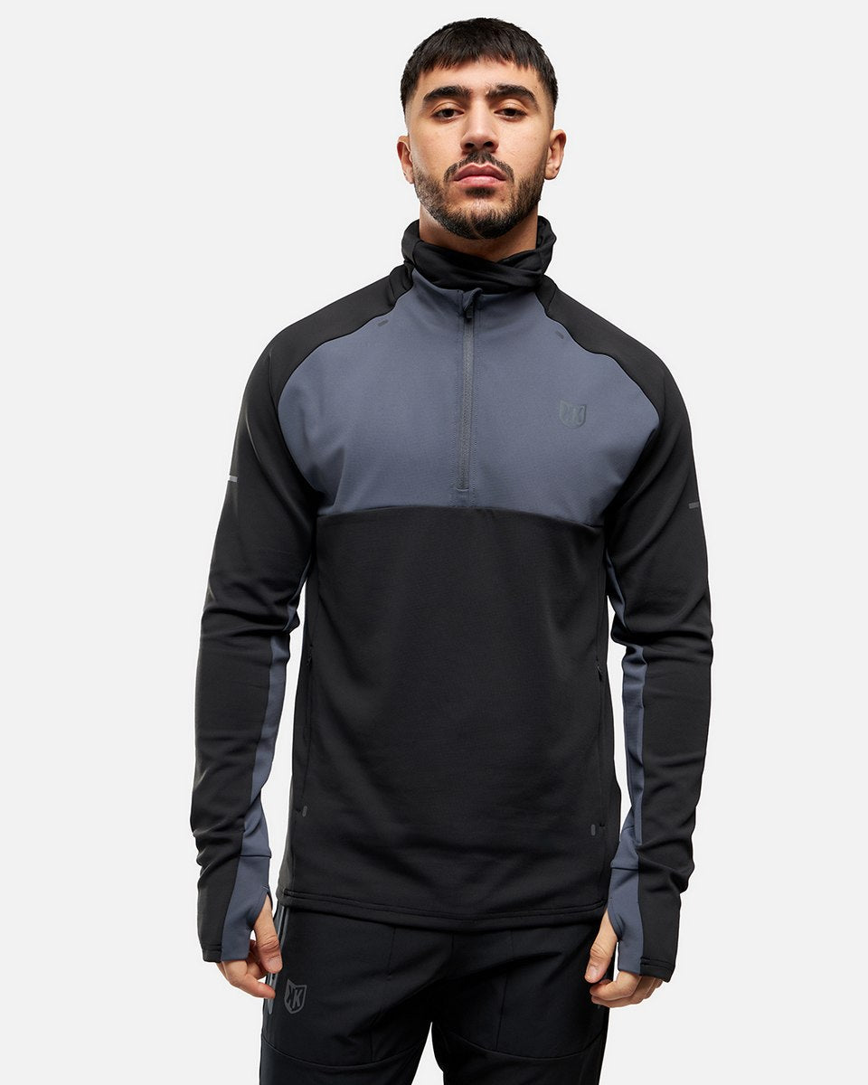 FootKorner TestingHaut 1/2 Zip FK Rocks II Cagoule Intégrée - Noir/Gris