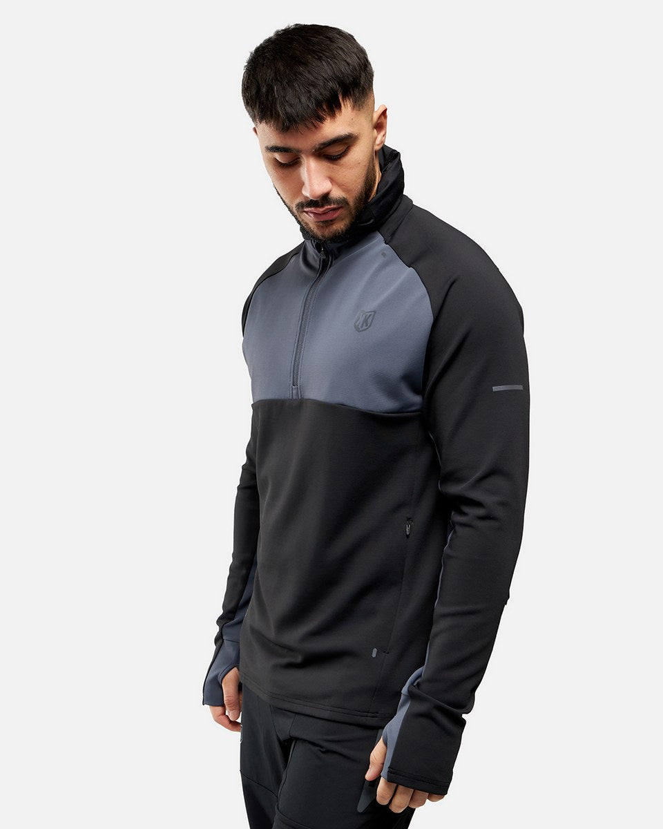 FootKorner TestingHaut 1/2 Zip FK Rocks II Cagoule Intégrée - Noir/Gris