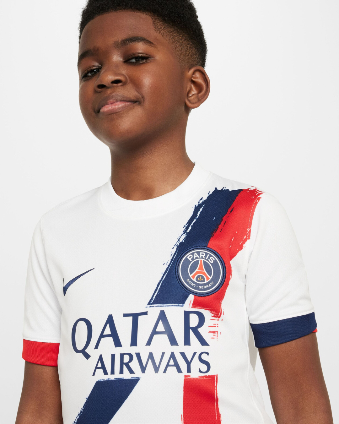 FootKorner TestingMaillot PSG  Extérieur Junior 2025/2026 - Blanc/Bleu/Rouge