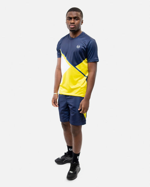 Short Sergio Tacchini Scaleno - Bleu/Blanc/Jaune - FootKorner Testing